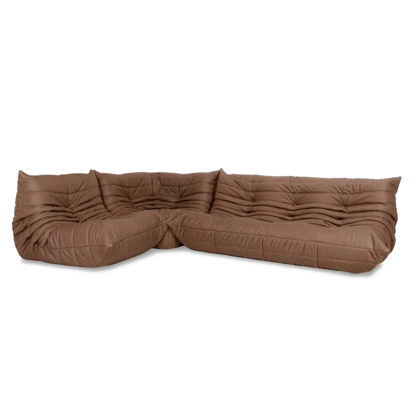 Ligne Roset Togo Garnitur Ecksofa Dreisitzer Sofa Couch Sessel Eckelement Veganes Leder GAVIN 103 Cognac Neubezug
