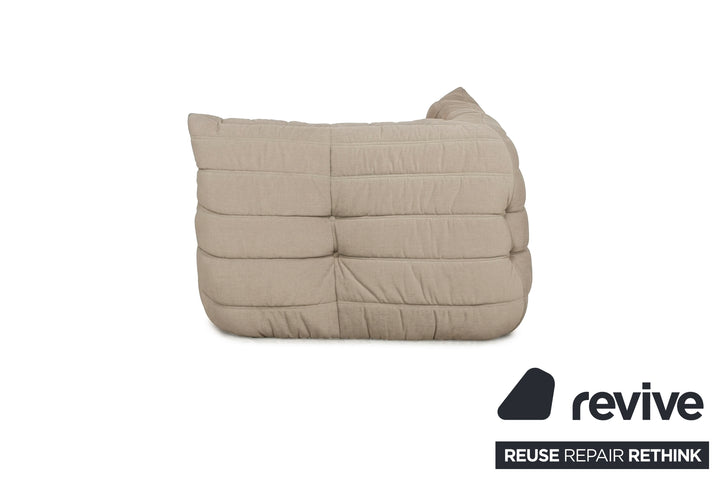 Ligne Roset Togo Garnitur Ecksofa Zweisitzer Sofa Couch Sessel Eckelement Stoff MALOU 107 Beige Neubezug