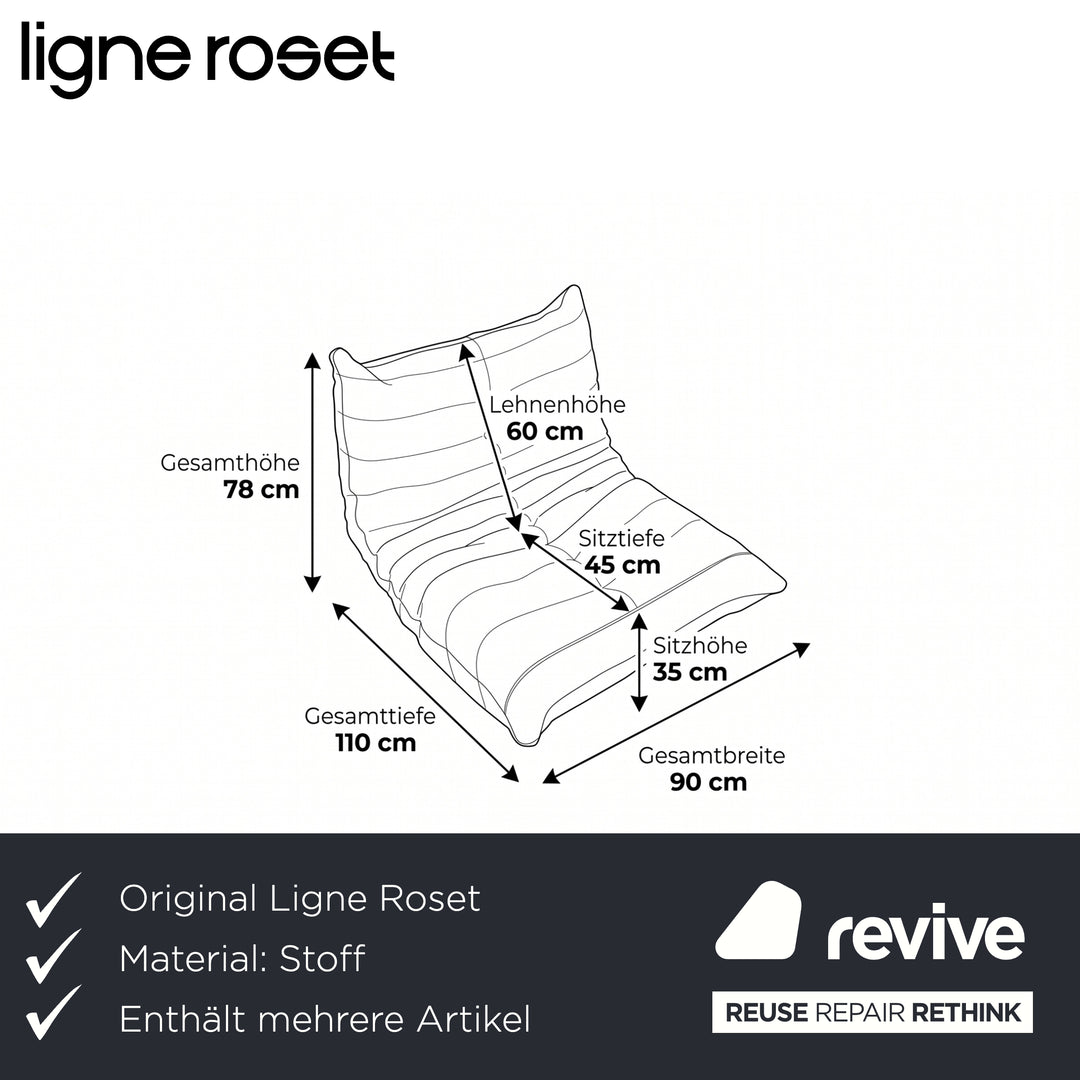 Ligne Roset Togo Garnitur Ecksofa Zweisitzer Sofa Couch Sessel Eckelement Stoff MALOU 107 Beige Neubezug