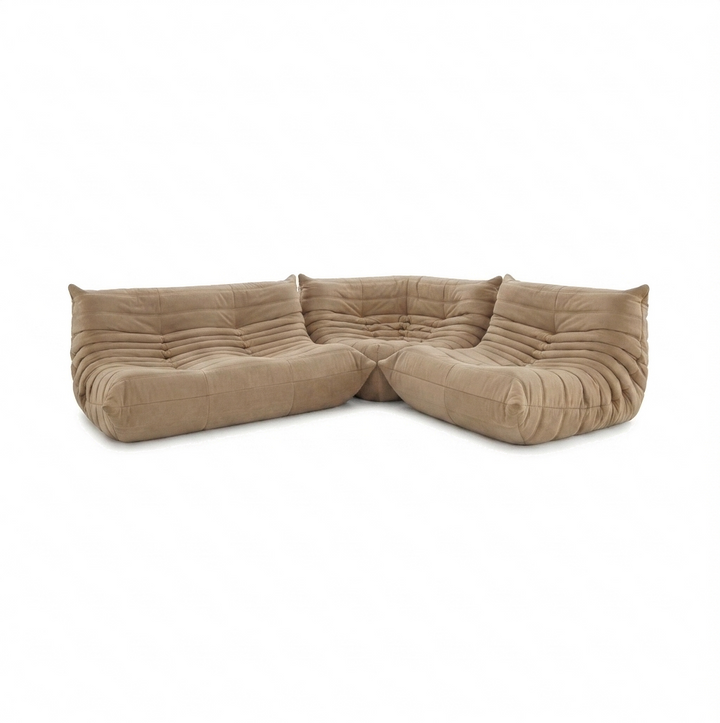 Ligne Roset Togo Garnitur Ecksofa Zweisitzer Sofa Couch Sessel Eckelement Stoff MALOU 107 Beige Neubezug