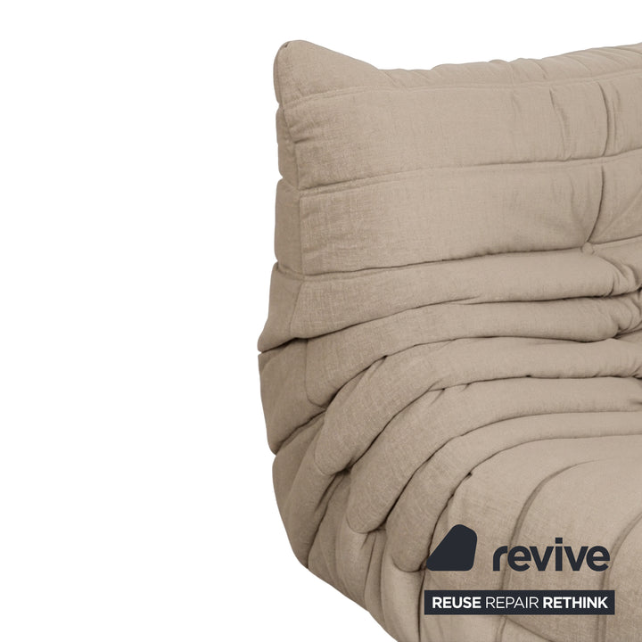 Ligne Roset Togo Garnitur Ecksofa Zweisitzer Sofa Couch Sessel Eckelement Stoff MALOU 107 Beige Neubezug