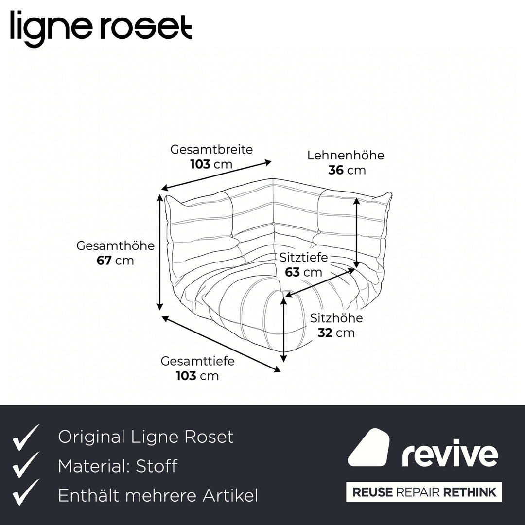 Ligne Roset Togo Garnitur Ecksofa Zweisitzer Sofa Couch Sessel Eckelement Stoff MALOU 107 Beige Neubezug
