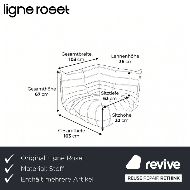 Ligne Roset Togo Garnitur Ecksofa Zweisitzer Sofa Couch Sessel Eckelement Stoff MALOU 107 Beige Neubezug