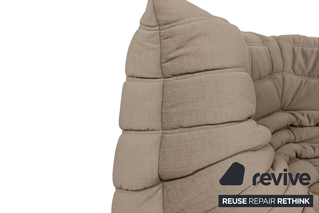 Ligne Roset Togo Garnitur Ecksofa Zweisitzer Sofa Couch Sessel Eckelement Stoff MALOU 107 Beige Neubezug