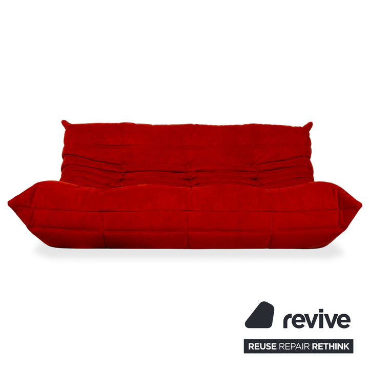 Ligne Roset Togo Garnitur Stoff Dreisitzer Zweisitzer Hocker Rot Sofa Couch