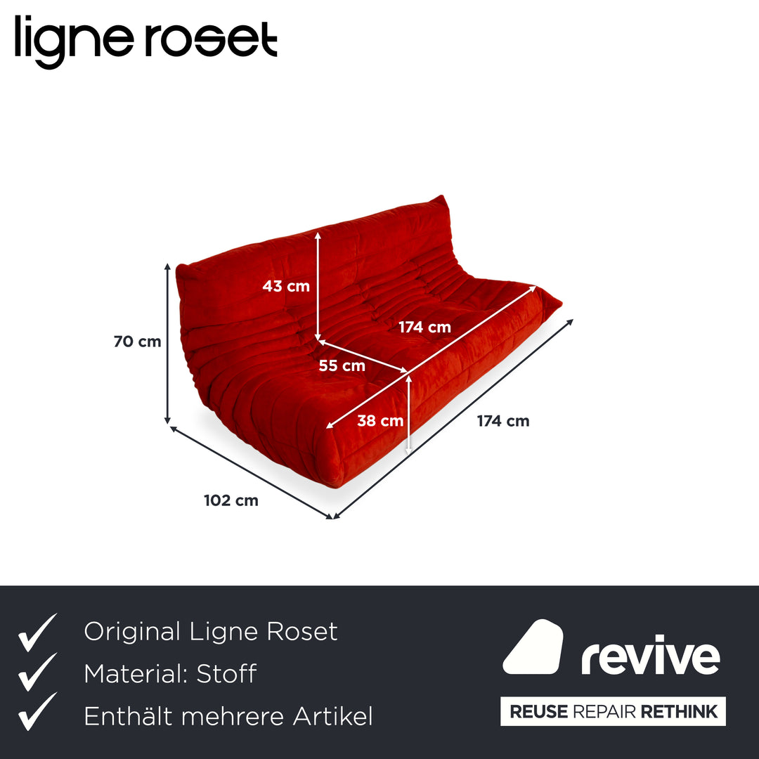 Ligne Roset Togo Garnitur Stoff Dreisitzer Zweisitzer Hocker Rot Sofa Couch