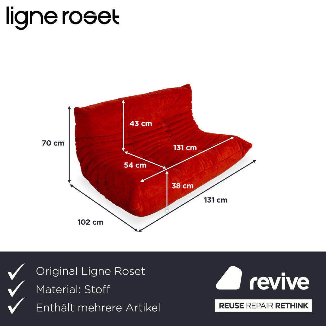 Ligne Roset Togo Garnitur Stoff Dreisitzer Zweisitzer Hocker Rot Sofa Couch