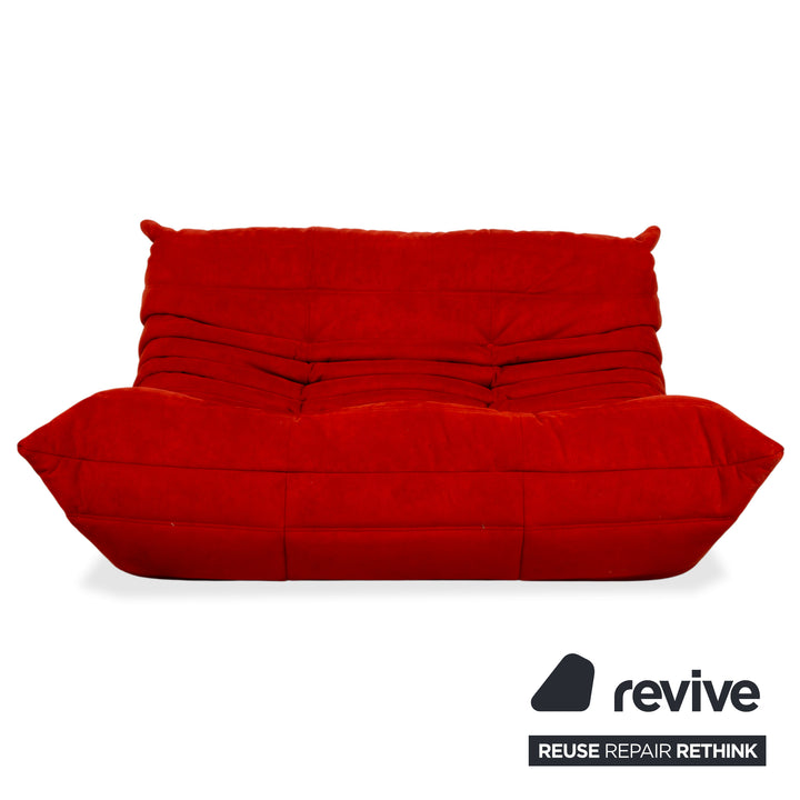 Ligne Roset Togo Garnitur Stoff Dreisitzer Zweisitzer Hocker Rot Sofa Couch