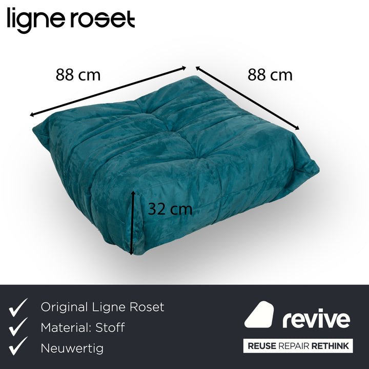 Ligne Roset Togo Hocker Stoff Mikrofaser Blau Petrol Türkis Neubezug