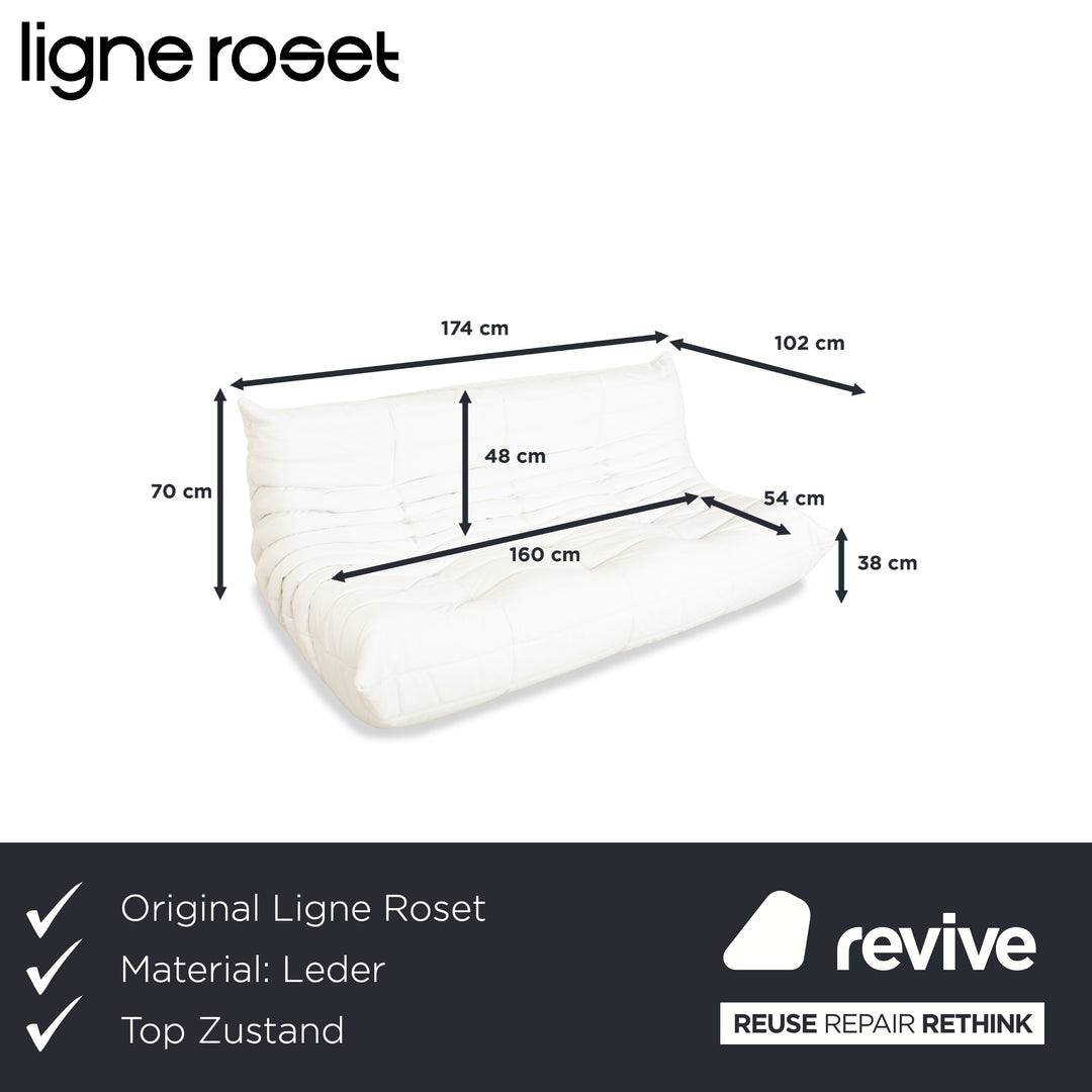 ligne roset Togo Leder Dreisitzer Weiß Sofa Couch