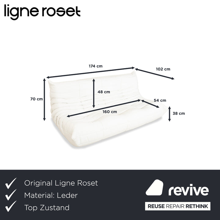 ligne roset Togo Leder Dreisitzer Weiß Sofa Couch