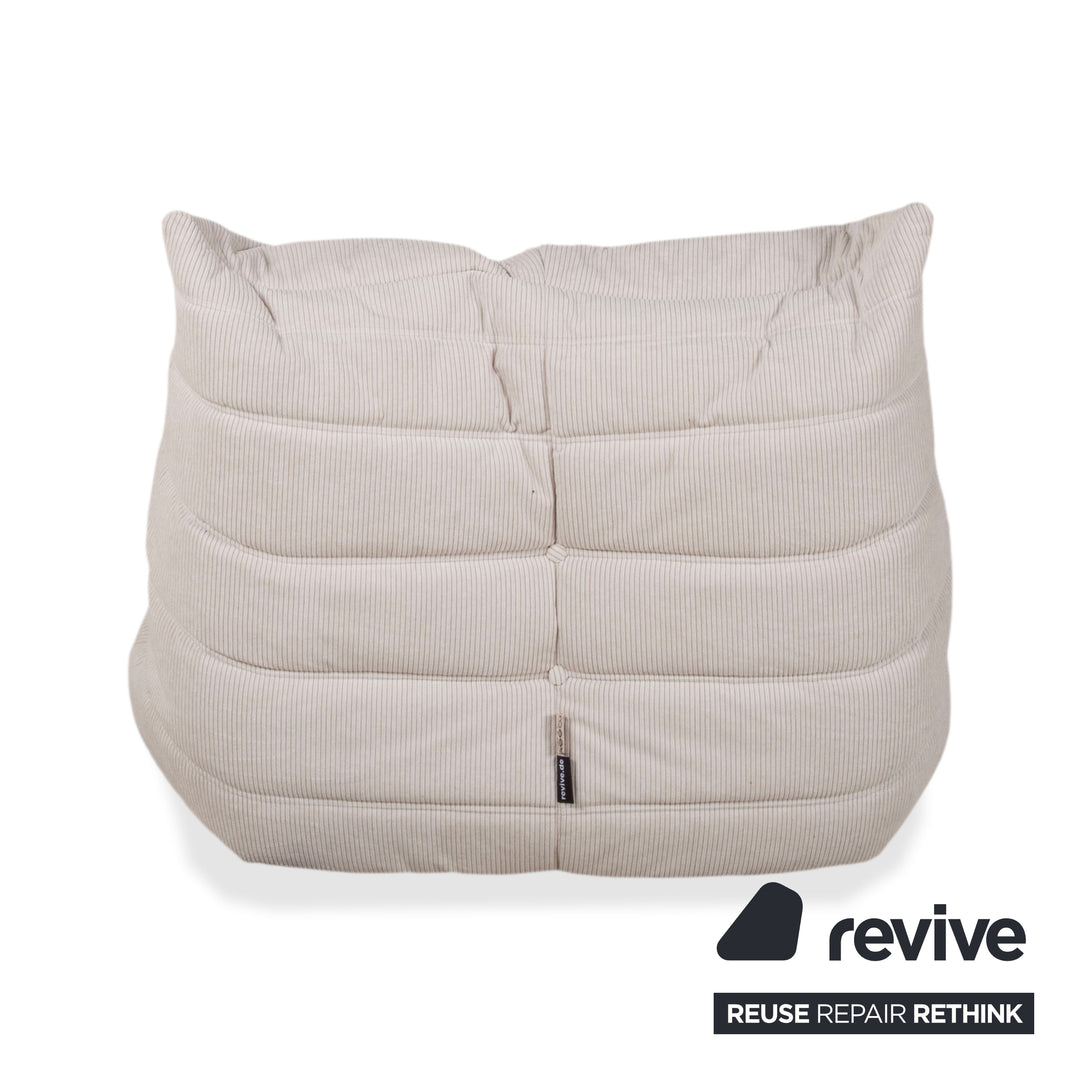 Fauteuil Ligne Roset Togo Velours Côtelé Fin Tissu Crème Gris Beige Retapissé