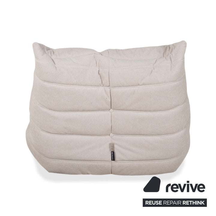 Fauteuil Ligne Roset Togo Velours Côtelé Fin Tissu Crème Gris Beige Retapissé