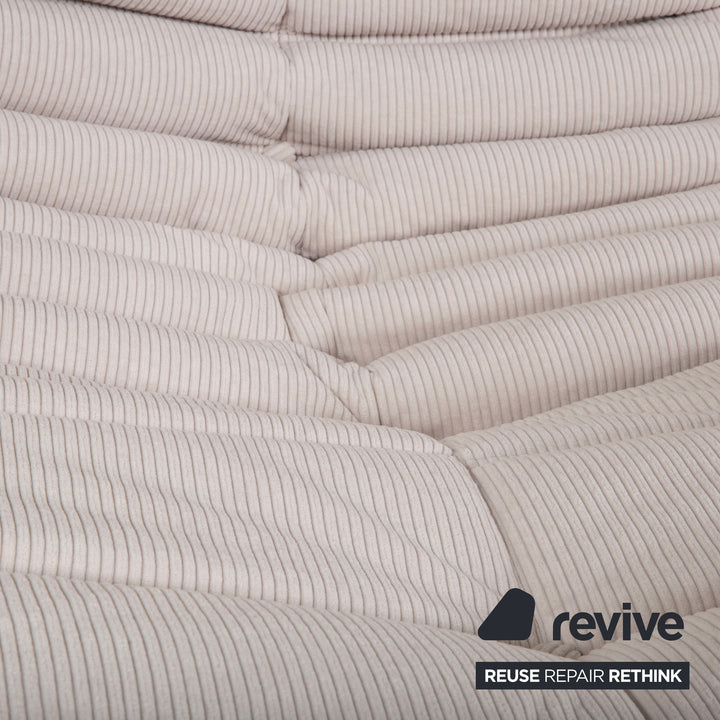 Fauteuil Ligne Roset Togo Velours Côtelé Fin Tissu Crème Gris Beige Retapissé