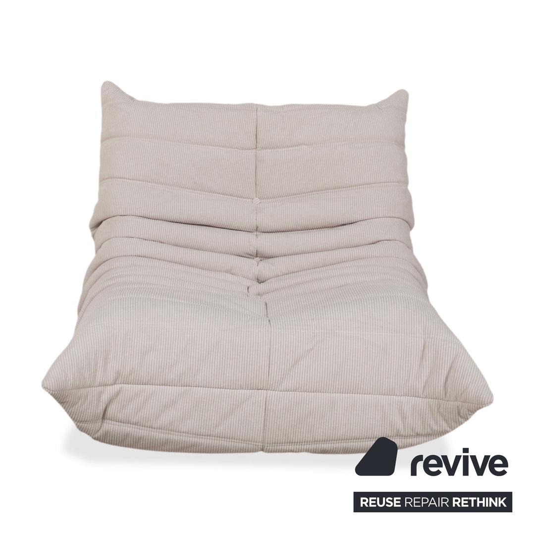 Fauteuil Ligne Roset Togo Velours Côtelé Fin Tissu Crème Gris Beige Retapissé