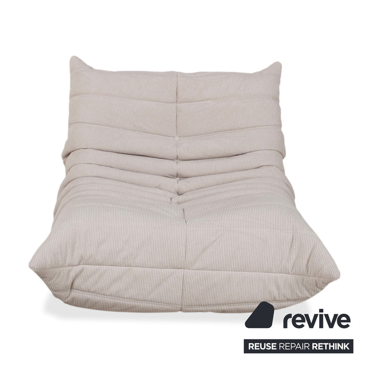 Fauteuil Ligne Roset Togo Velours Côtelé Fin Tissu Crème Gris Beige Retapissé
