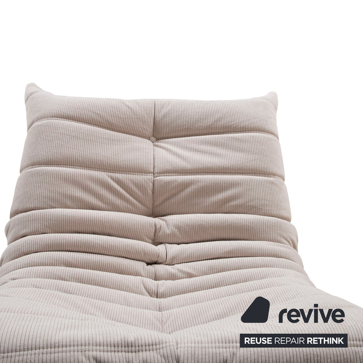 Fauteuil Ligne Roset Togo Velours Côtelé Fin Tissu Crème Gris Beige Retapissé