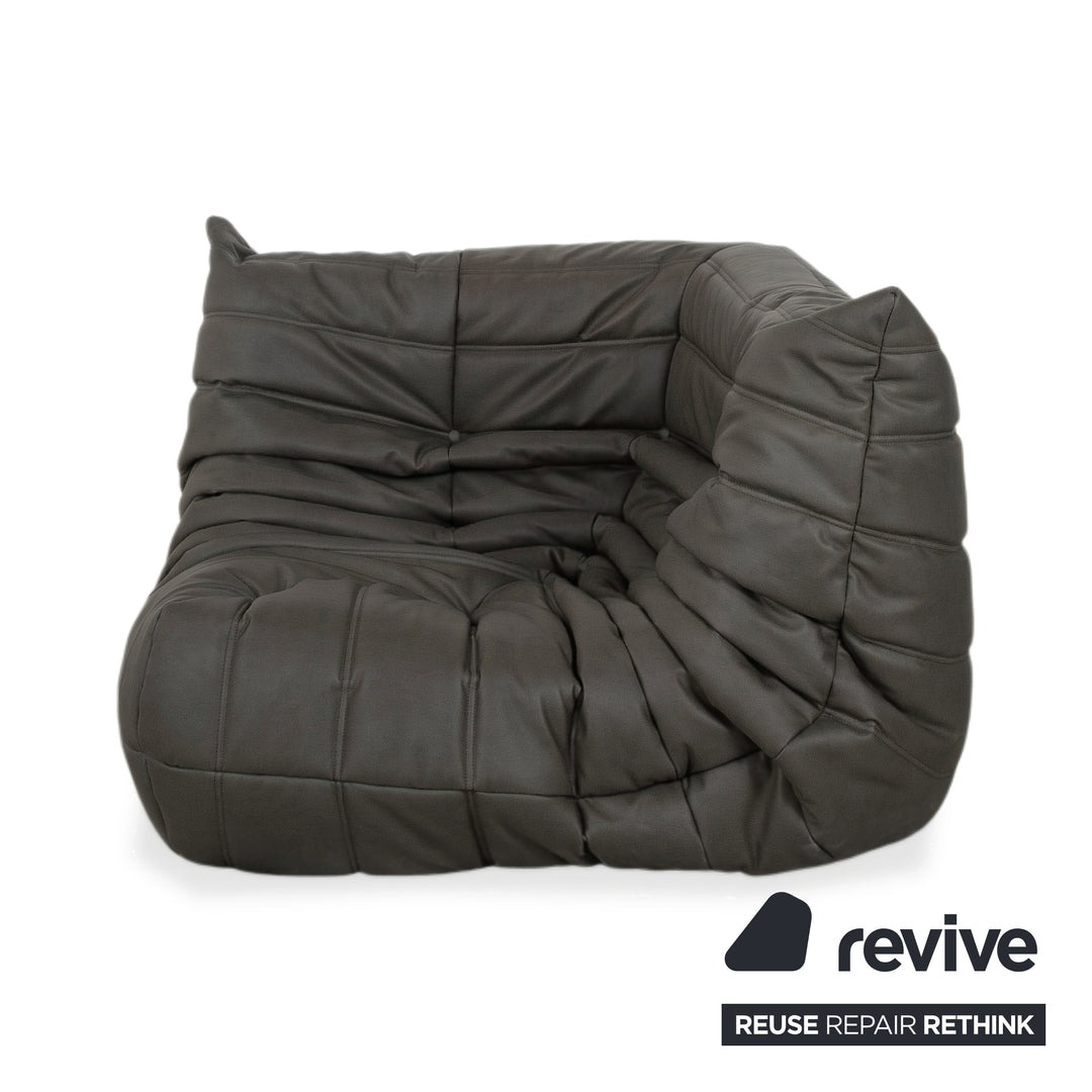 Ligne Roset Togo Sessel Ecke veganes Leder Anthrazit Neubezug (GAVIN 117)