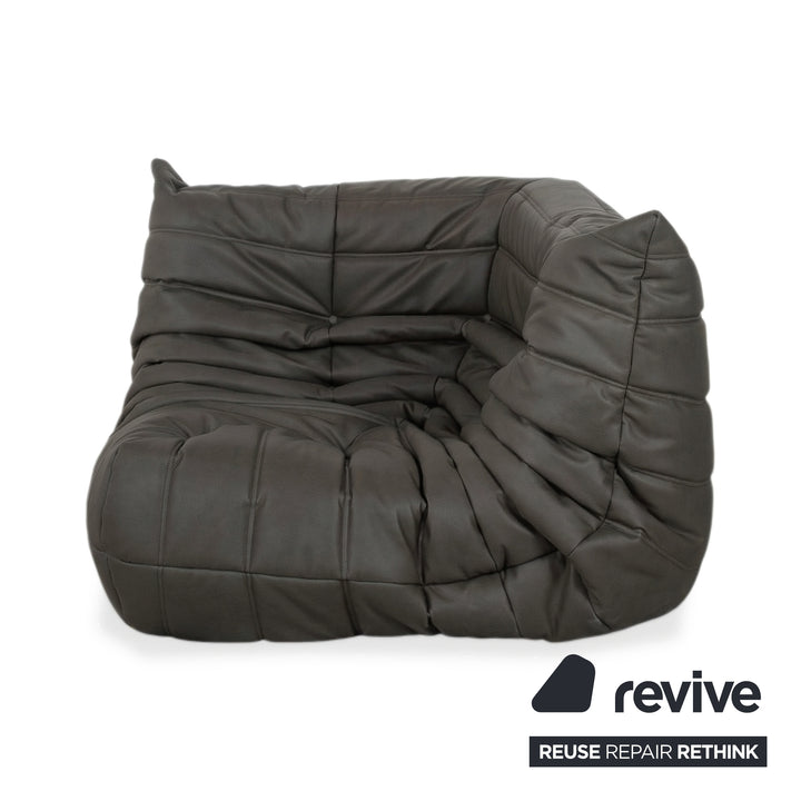 Ligne Roset Togo Sessel Ecke veganes Leder Anthrazit Neubezug (GAVIN 117)