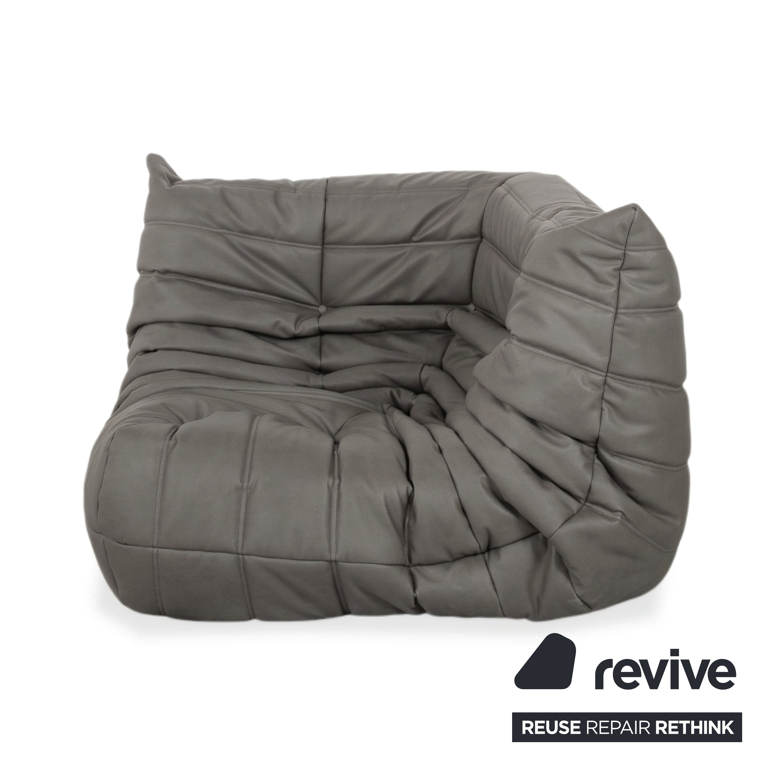 Ligne Roset Togo Eckelement Veganes Leder Grau Neubezug