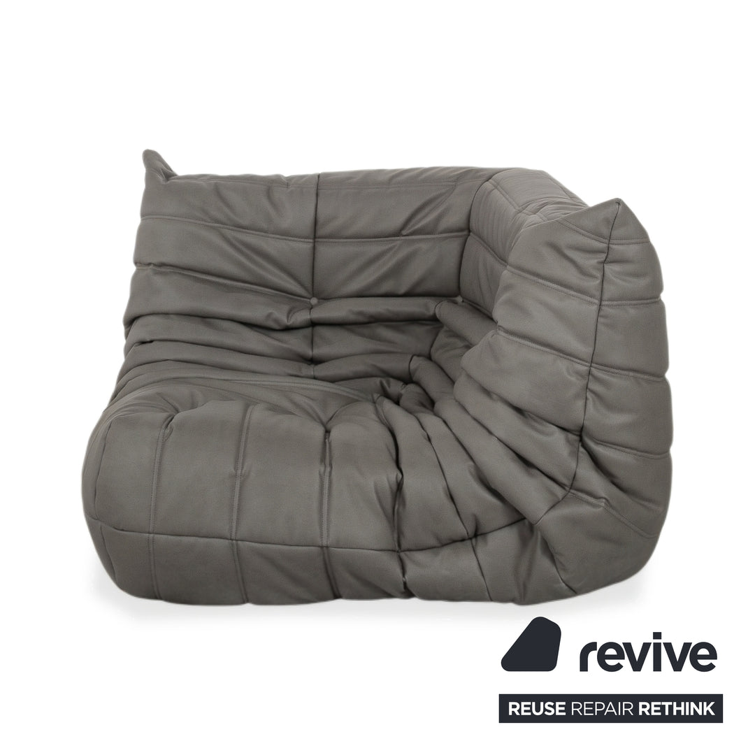 Ligne Roset Togo Eckelement Veganes Leder Grau Neubezug