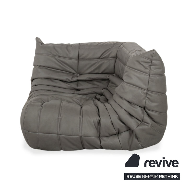 Ligne Roset Togo Eckelement Veganes Leder Grau Neubezug