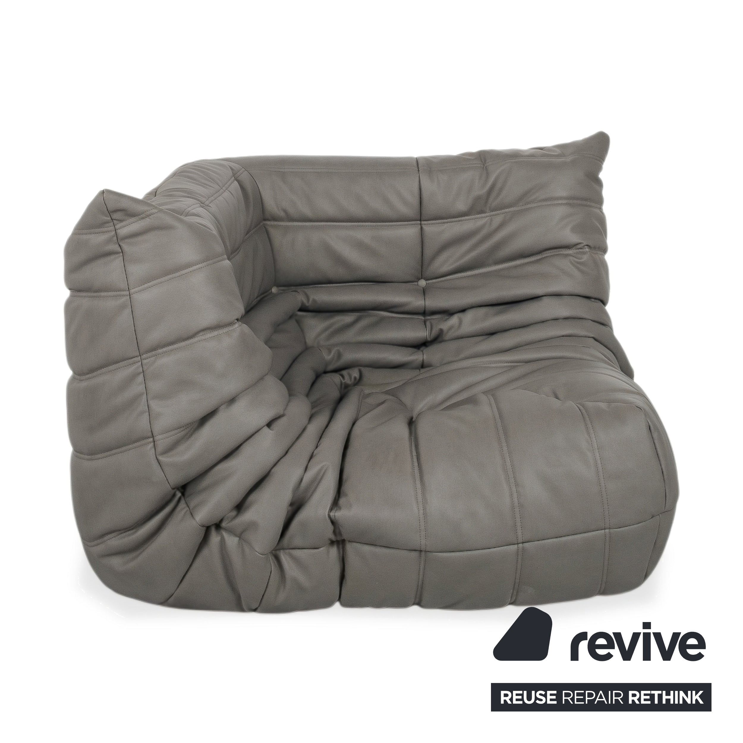 Ligne Roset Togo Eckelement Veganes Leder Grau Neubezug