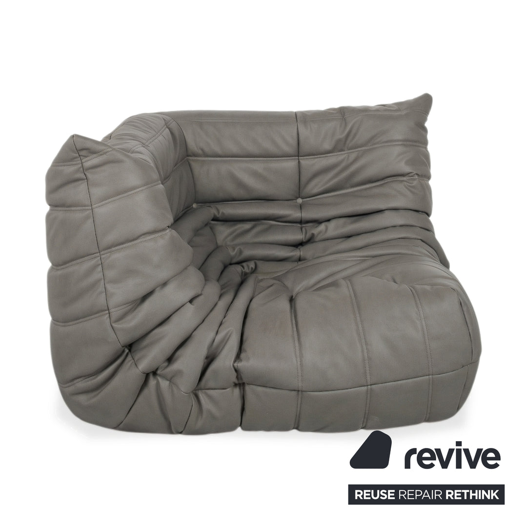 Ligne Roset Togo Sessel Ecke veganes Leder Grau Neubezug (GAVIN 115)