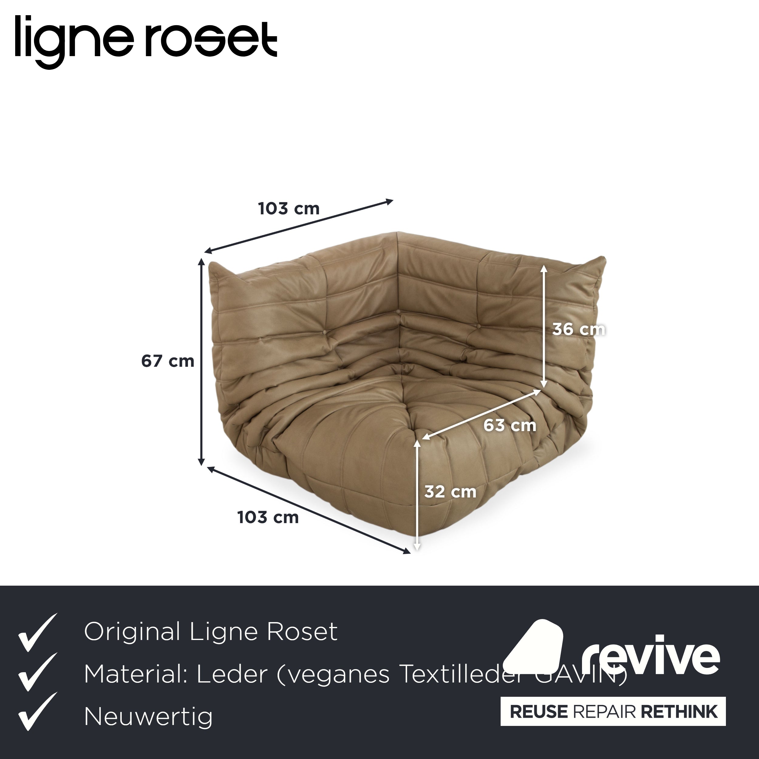 Ligne Roset Togo Armchair Corner Vegan Leather Reupholstery (GAVIN 108)
