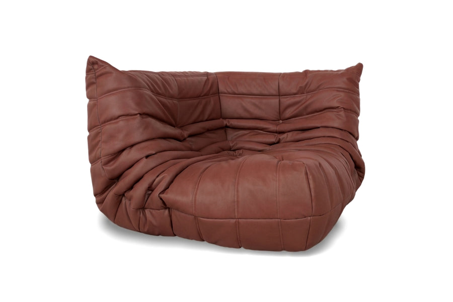 Ligne Roset Togo Sessel Ecke veganes Leder Neubezug Kastanienbraun