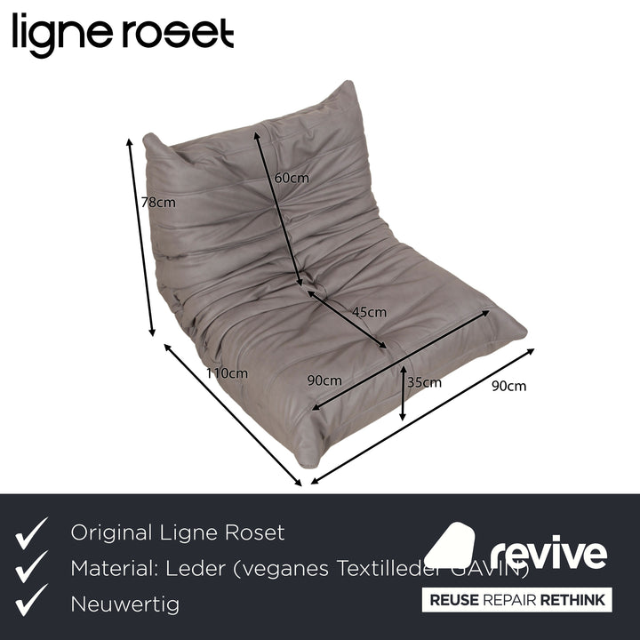 Fauteuil Togo ligne roset cuir vegan gris neuf