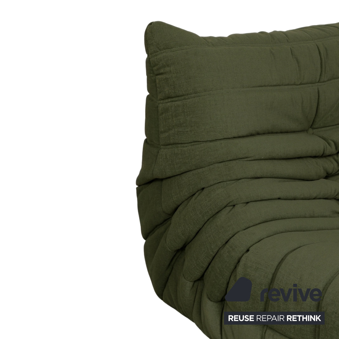 Ligne Roset Togo Armchair Fabric Green Khaki Reupholstered
