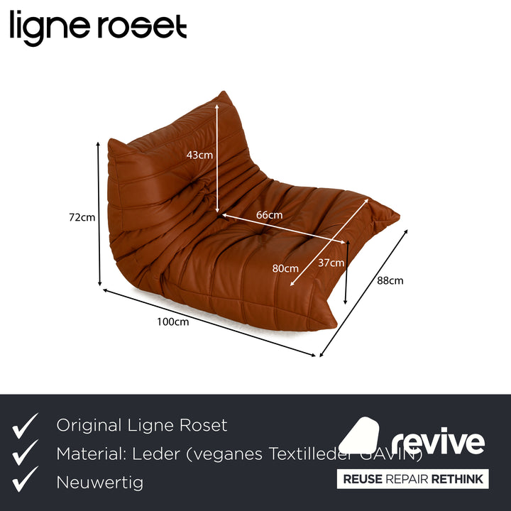 Fauteuil Togo Ligne Roset textile cuir vegan marron cognac neuf