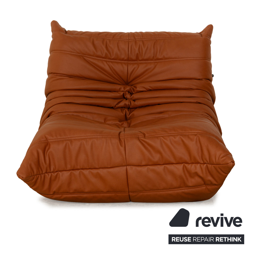 Ligne Roset Togo armchair textile leather vegan brown cognac new cover