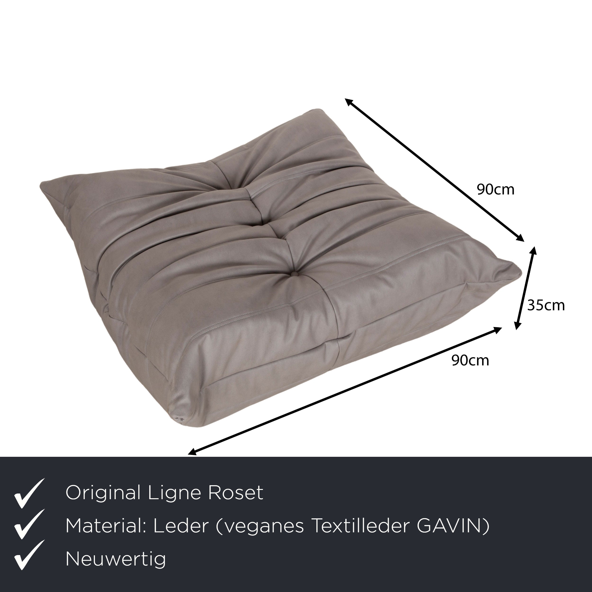 Ensemble fauteuil et tabouret Togo ligne roset en cuir vegan gris neuf