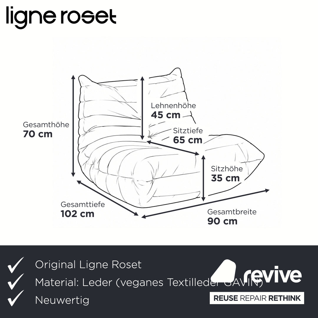 Ligne Roset Togo Fauteuil Cuir végétalien gris Retapissage