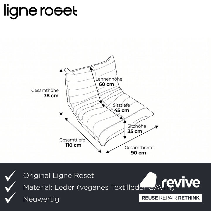 Ligne Roset Togo Sessel Veganes Leder Rostrot Braun Neubezug