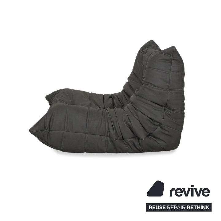 Ligne Roset Togo Armchair Vegan Leather Black Anthracite Reupholstered