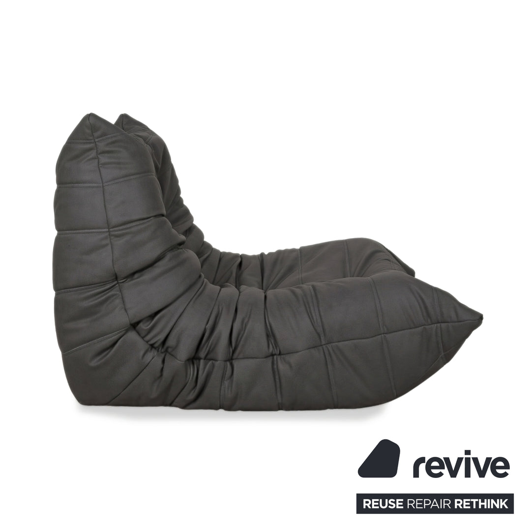 Ligne Roset Togo Armchair Vegan Leather Black Anthracite Reupholstered