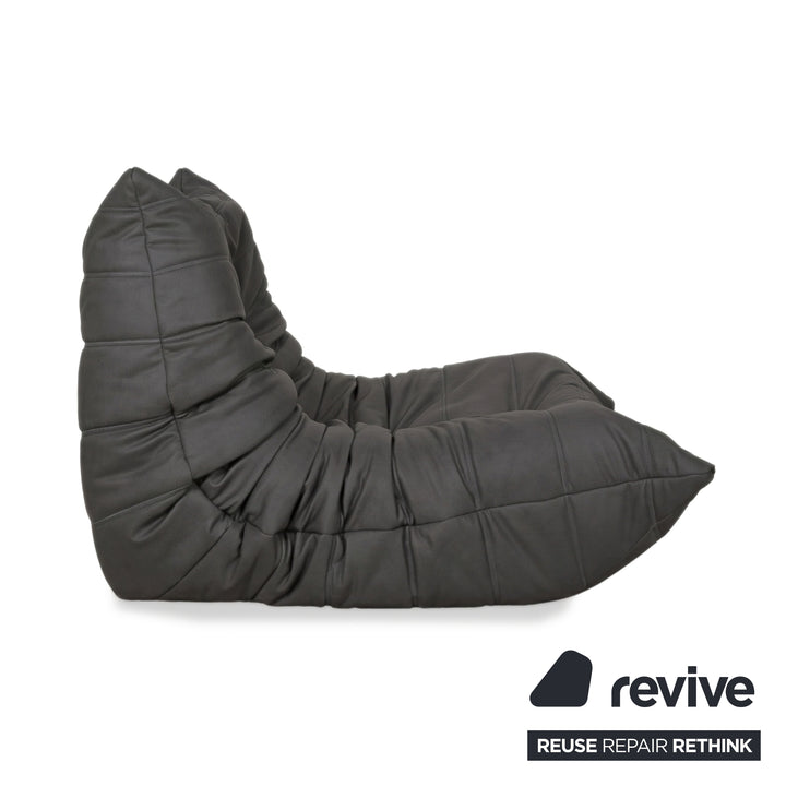 Ligne Roset Togo Armchair Vegan Leather Black Anthracite Reupholstered