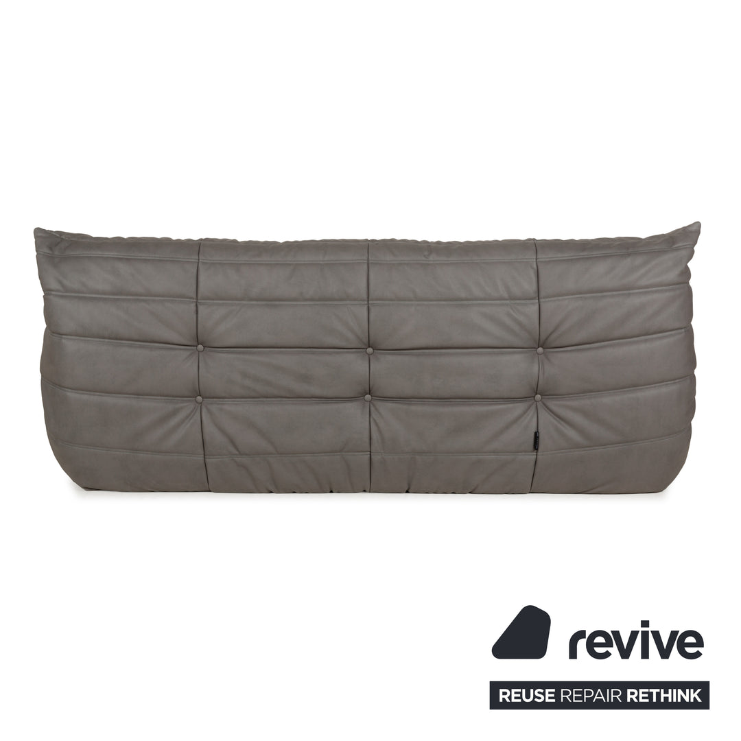 Ligne Roset Togo Ensemble de canapés textile cuir vegan fauteuil trois places gris neuf