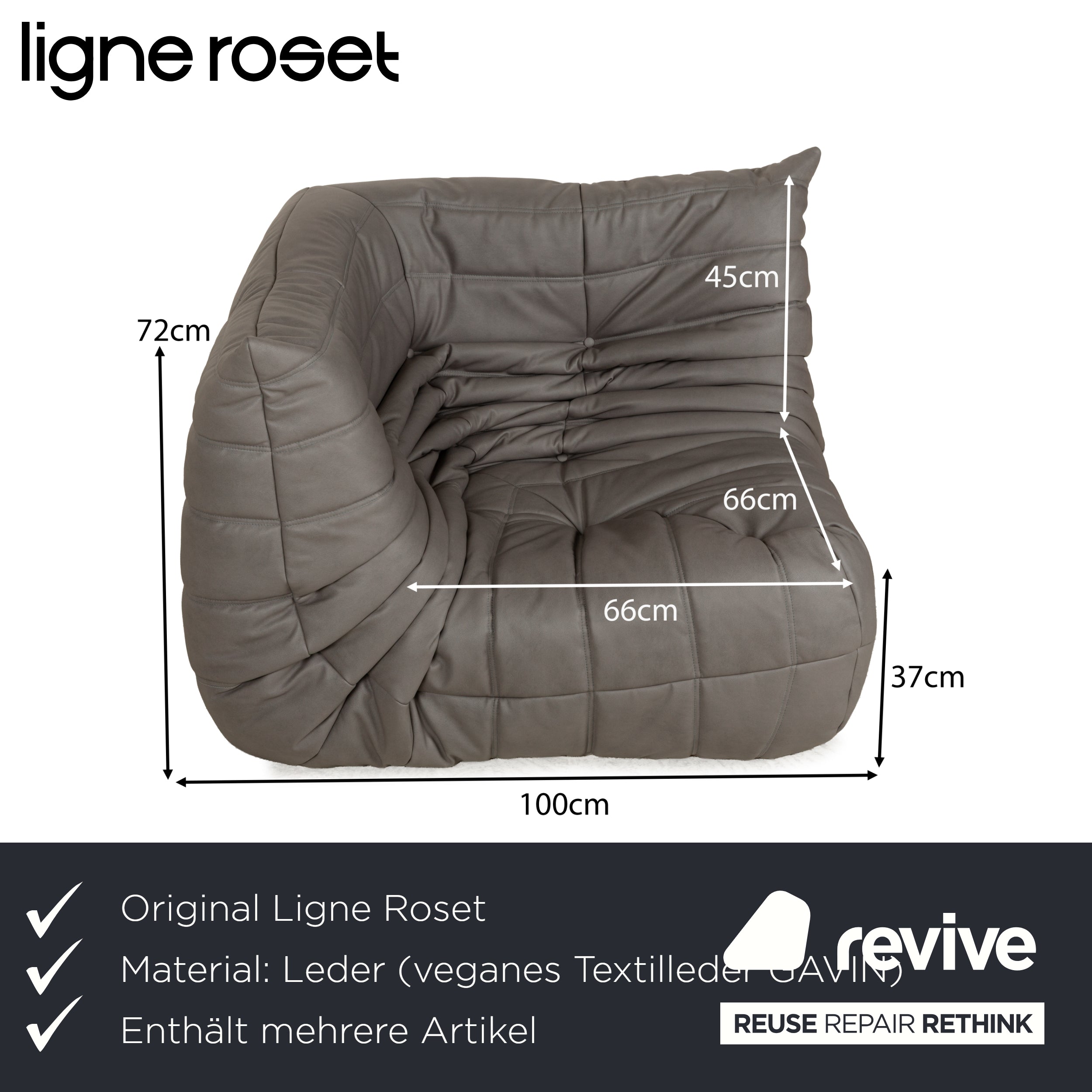 Ligne Roset Togo ensemble de canapé d'angle textile cuir vegan fauteuil trois places gris nouvelle housse