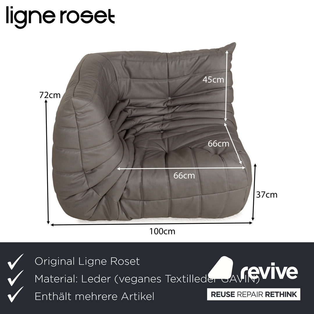Ligne Roset Togo Ensemble de canapés textile cuir vegan fauteuil trois places gris neuf