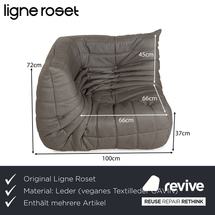 Ligne Roset Togo Ensemble de canapés textile cuir vegan fauteuil trois places gris neuf