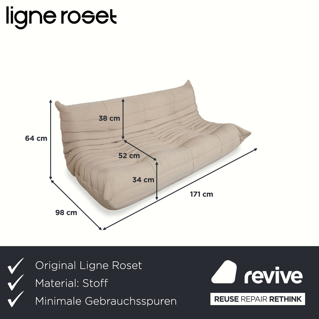 Ligne Roset Togo Fabric Three-Seater Cream Beige Sand Sofa Couch