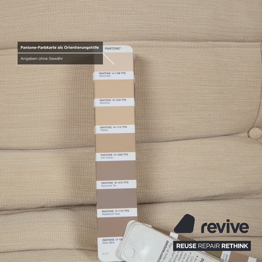 Ligne Roset Togo Fabric Three-Seater Cream Beige Sand Sofa Couch