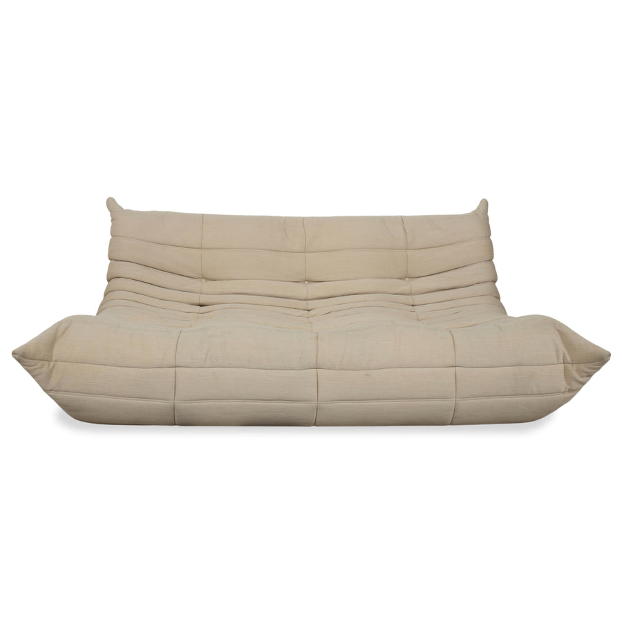 Ligne Roset Togo Fabric Three-Seater Cream Beige Sand Sofa Couch