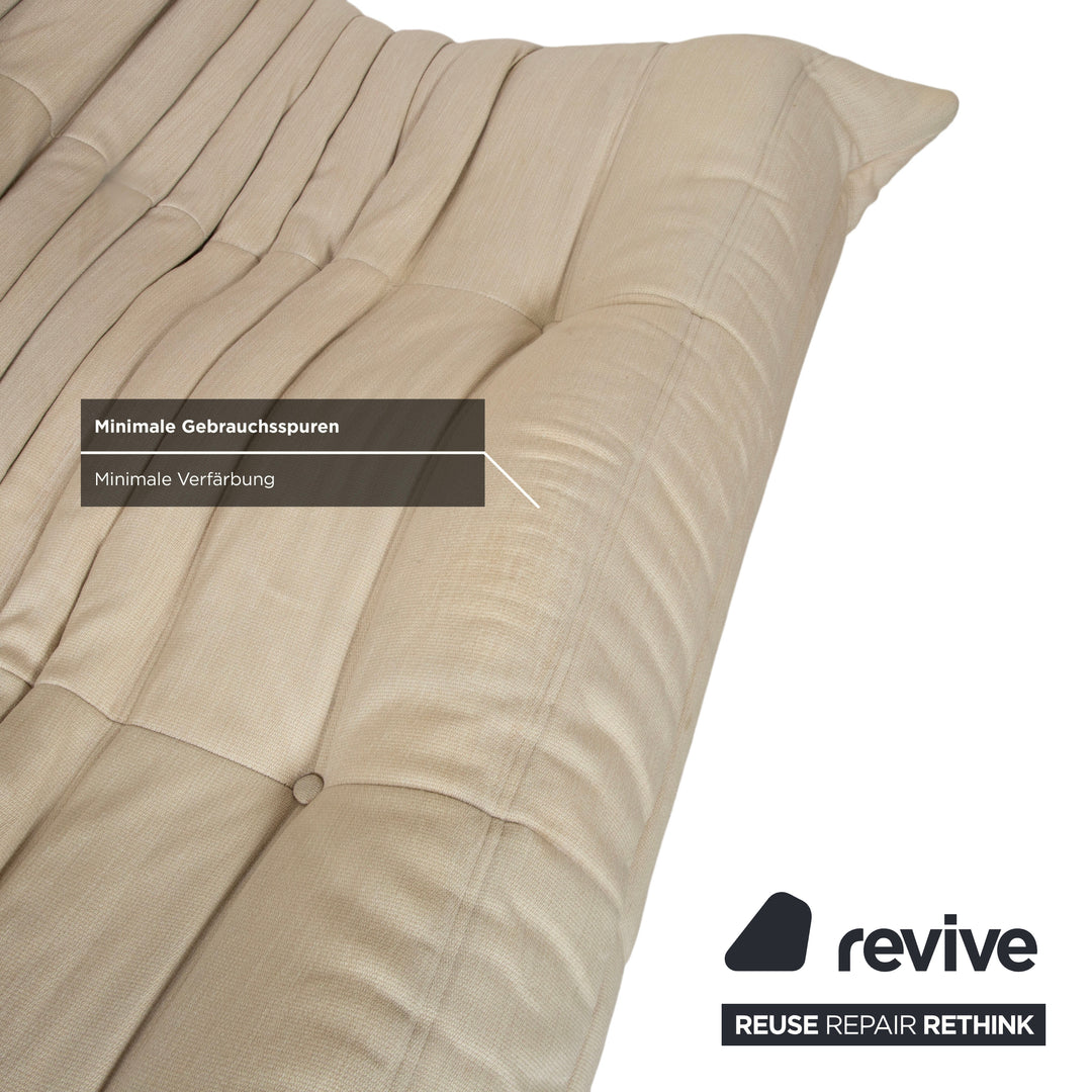 Ligne Roset Togo Fabric Three-Seater Cream Beige Sand Sofa Couch