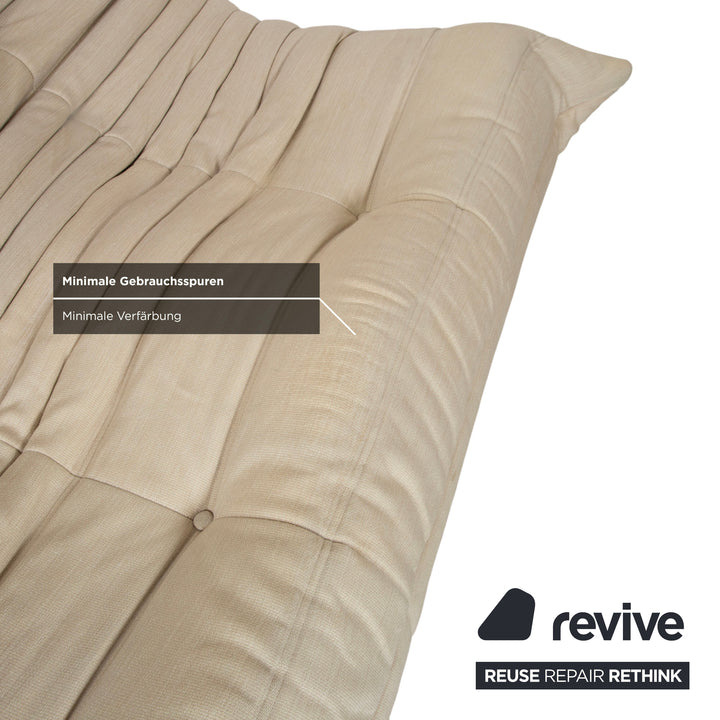 Ligne Roset Togo Fabric Three-Seater Cream Beige Sand Sofa Couch