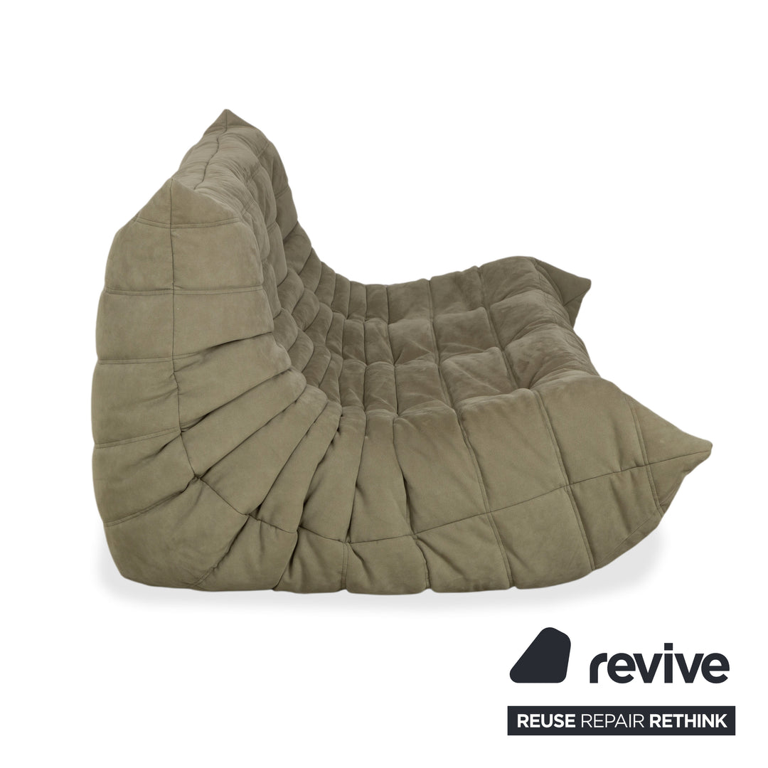 Ligne Roset Togo fabric three-seater sofa in olive green
